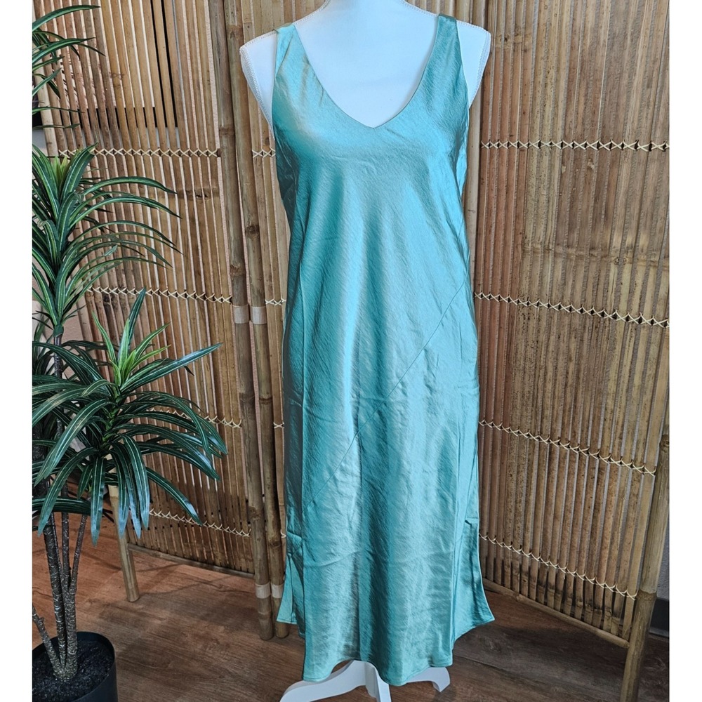 Wildfang The Empower Adjustable satin slip dress in sage size SMALL NWT - Picture 2 of 16